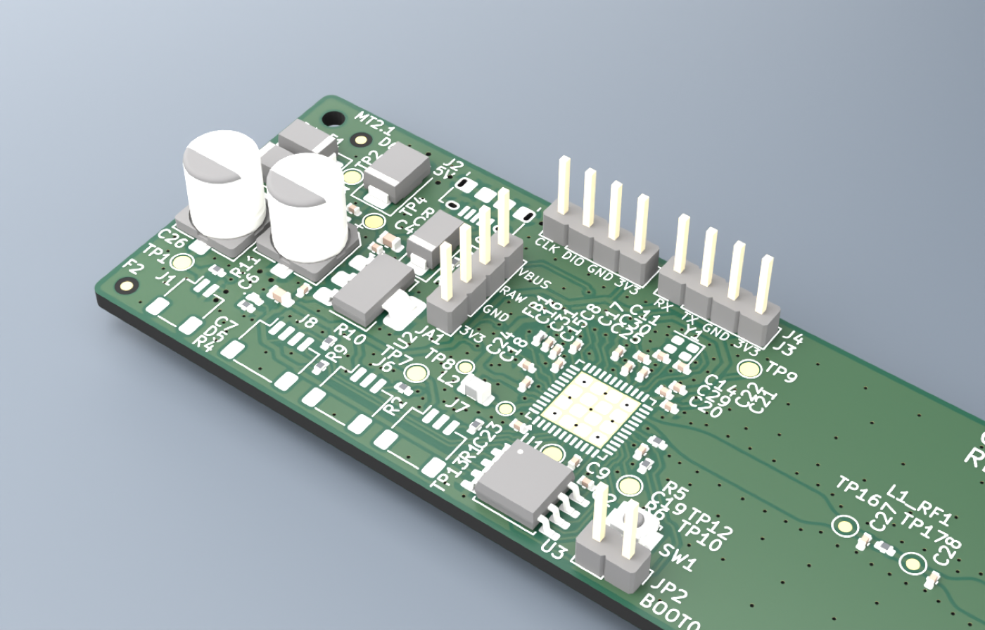 CanalSense sensor board showing the microcontroller and radio section